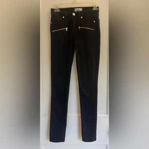 PAIGE Denim INDIO ZIP ULTRA SKINNY mid-rise Jean Woman SZ 24 NOIR GOLD BLACK
